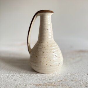Vintage Cream and Brown Pottery Vase with Handle